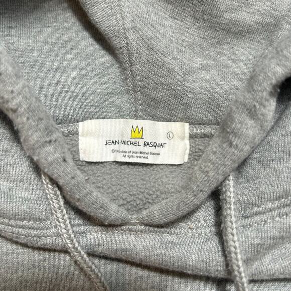 Jean-Michel Basquiat Hoodie Gray Large Art Graphic Pullover Streetwear M05 - Picture 2 of 5